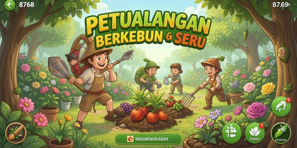 Tampilan gameplay <strong>8768</strong> dengan kebun yang subur dan berwarna-warni.